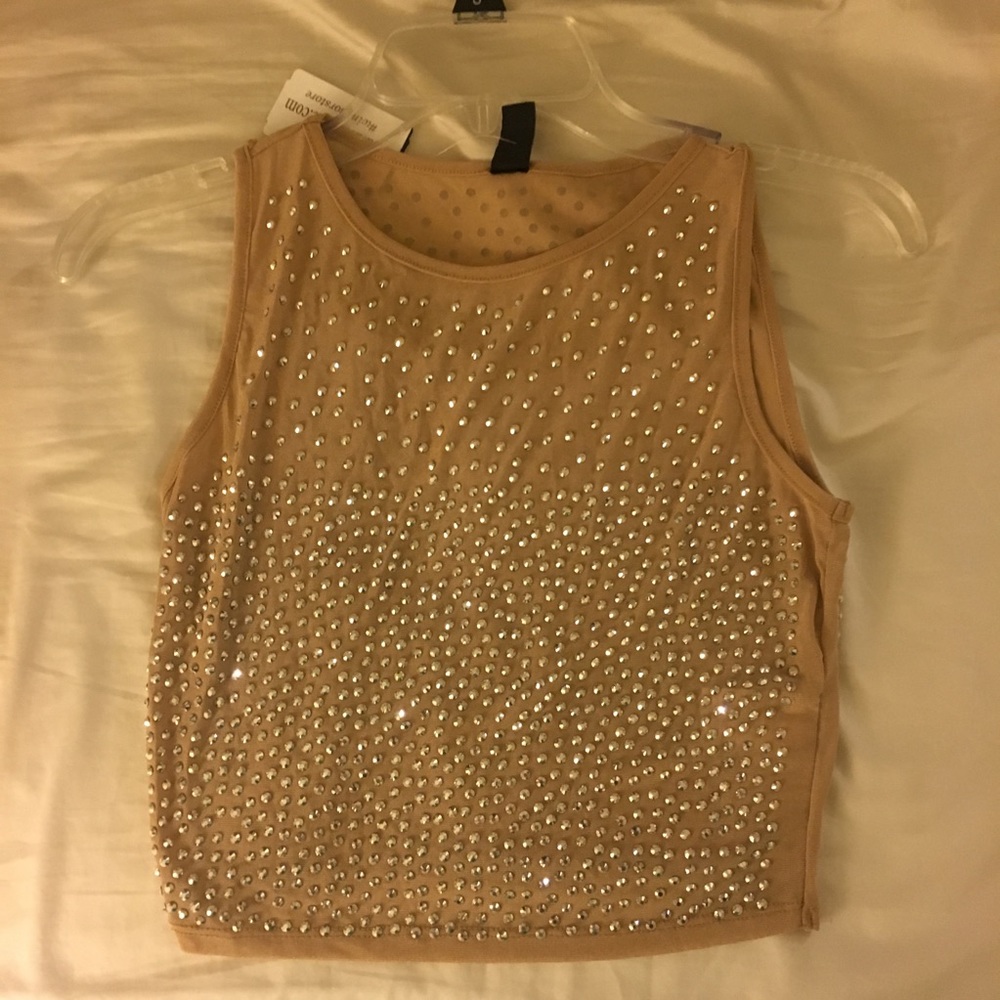 Sheer Rhinestoned Crop Top